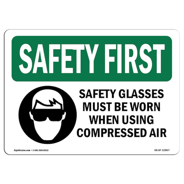 OSHA Sign, Glasses Must Worn, 24in X 18in Rigid Plastic, 24" W, 18" H, Landscape